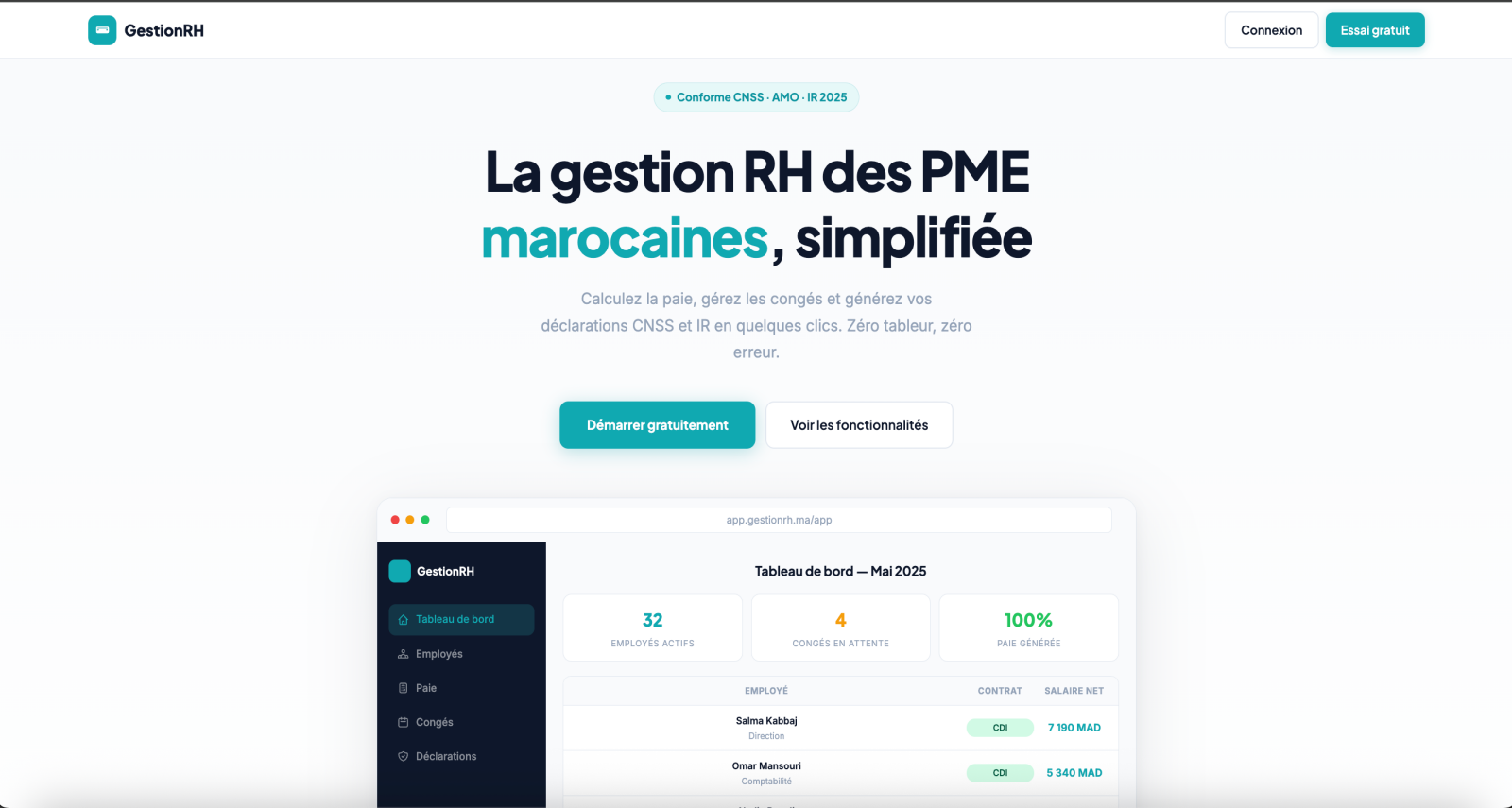 Application web Gestion RH Maroc — Kaizen Digital