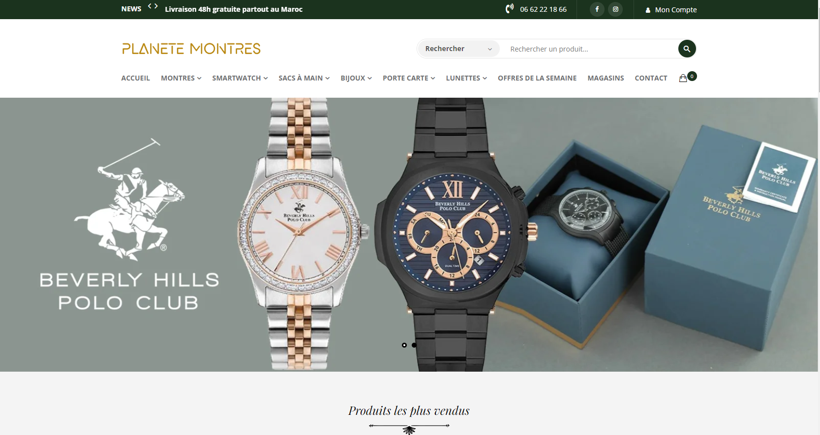 Site e-commerce Planete Montres Maroc — Kaizen Digital
