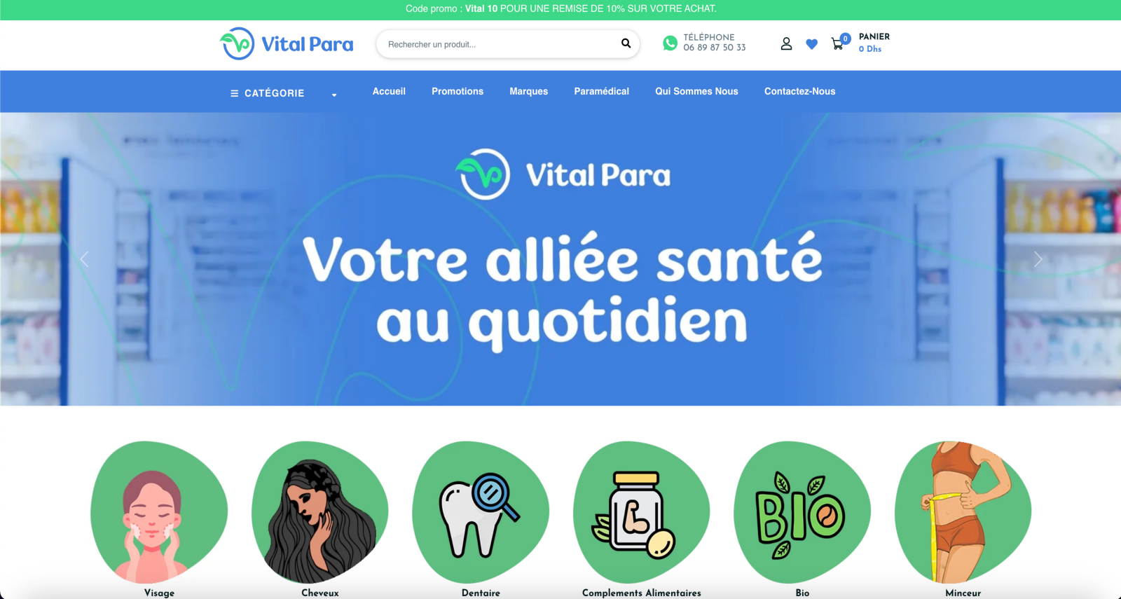 Site e-commerce Vital Para parapharmacie Maroc — Kaizen Digital